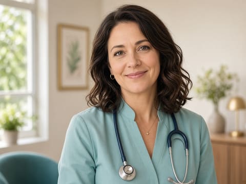 A friendly doctor with a stethoscope in a bright clinic